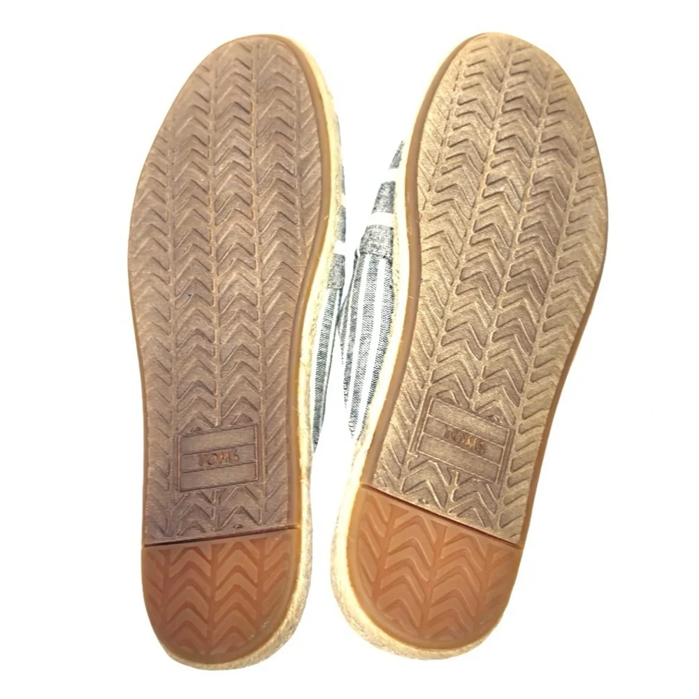 New TOMS Nova Espadrille Mules In Black Cabana Stripes Canvas Slip On Size 7.5